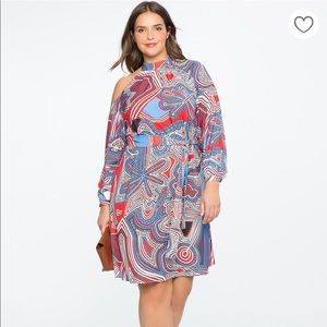 Eloquii- Asymmetrical Cold Shoulder Mock Neck  Dress